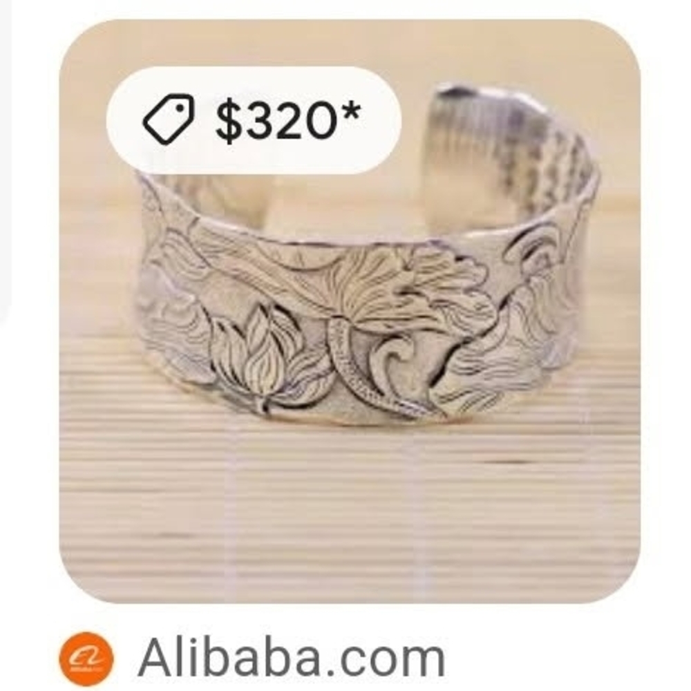 Silver Artisanal Vine Motif Bracelet Marked 999 Pure Silver Solid